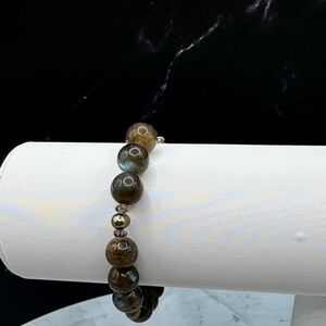 Vintage Labradorite Beaded Bracelet with Sterling Silver Lobster Claw Clasp